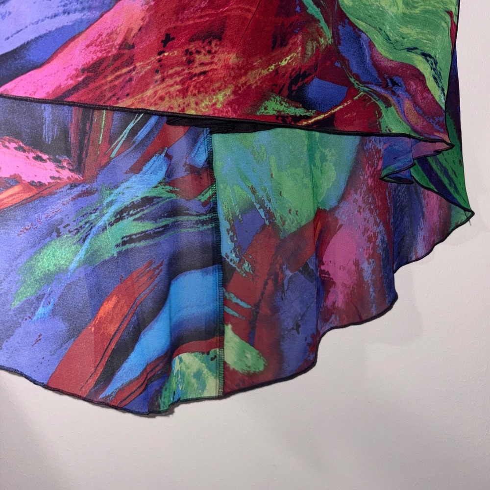 Cynthia Rowley Womens Abstract Print High Low Ruffle Dress Multi Color Size 10 - Picture 3 of 9